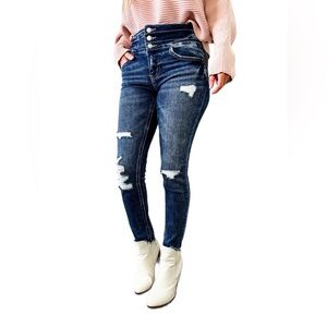 Vervet Me Started High Rise Triple Waistband Skinny Jeans Distressed Size 31
